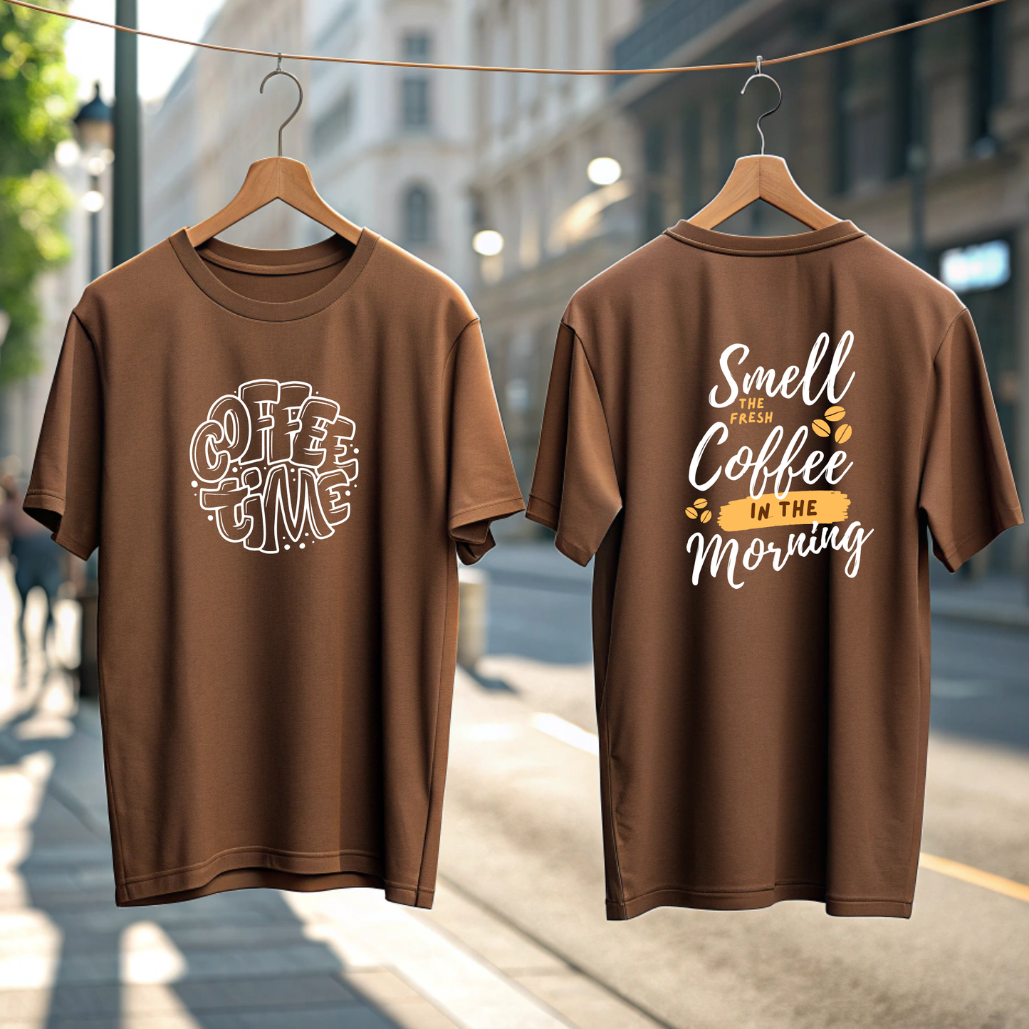 Coffee Lovers Brown Drop Shoulder Premium Cotton T-Shirt Oversized Style