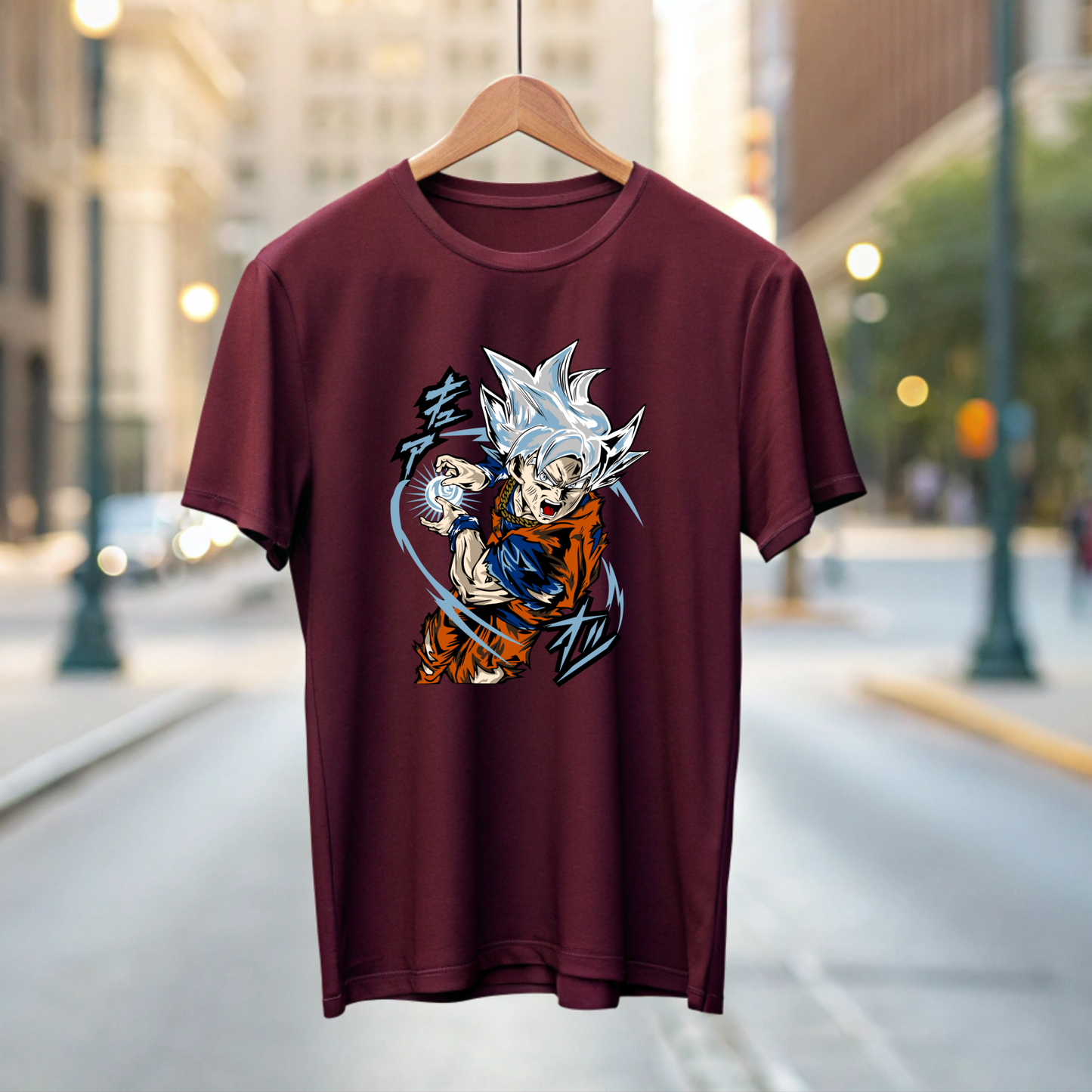 Maroon Drop Shoulder Premium Cotton Oversized Dragon Ball Super T-Shirt
