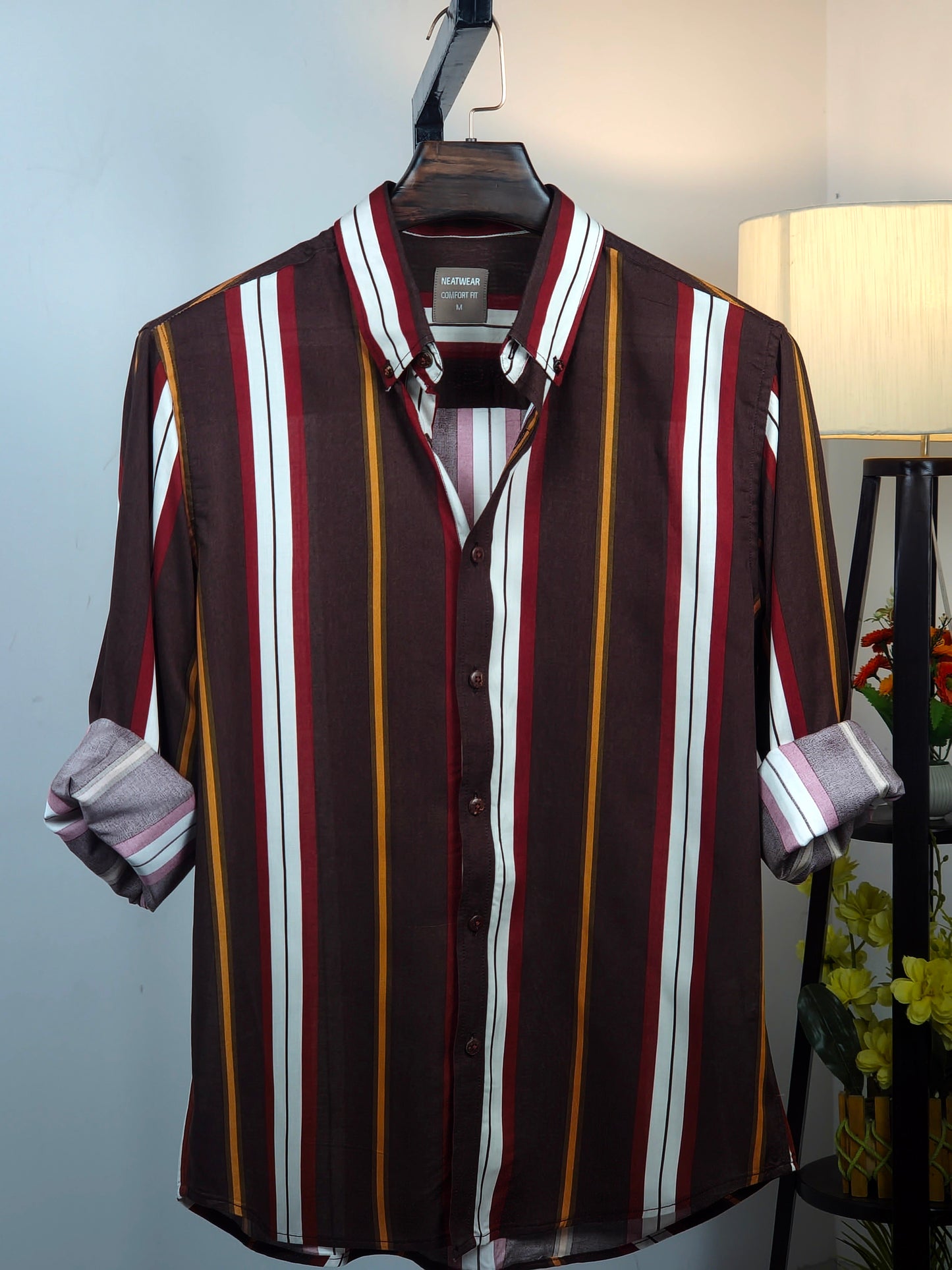 Maroon & Mustard Multi-Stripe Fusion Shirt