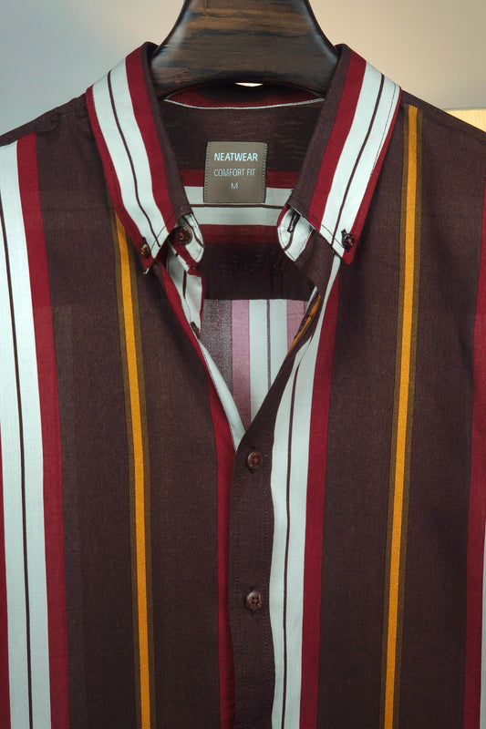 Maroon & Mustard Multi-Stripe Fusion Shirt