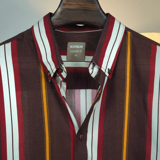 Maroon & Mustard Multi-Stripe Fusion Shirt