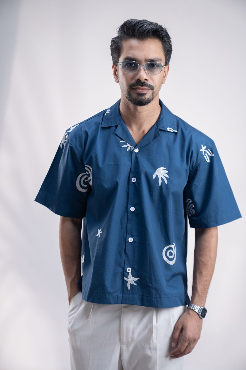 Ocean Symbols | Cuban Collar Boxy Shirt