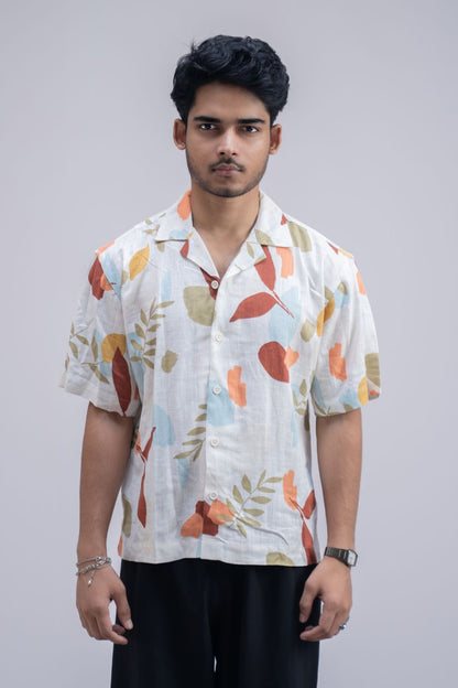 Earthy Blossom | Cuban Collar Boxy Shirt
