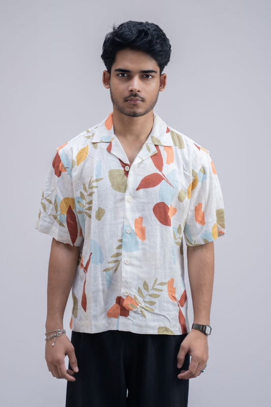 Earthy Blossom | Cuban Collar Boxy Shirt