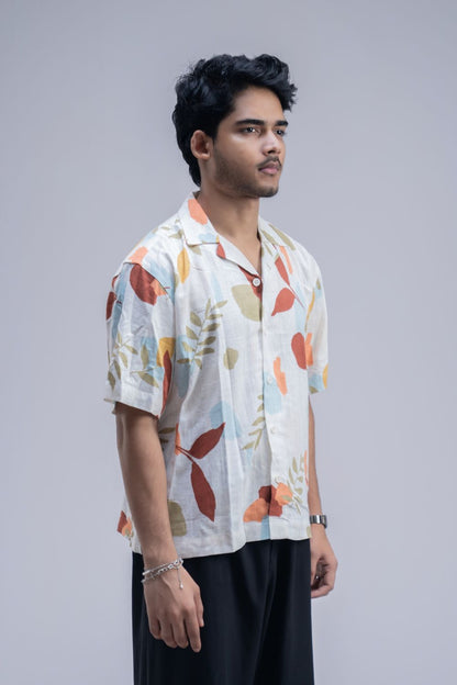 Earthy Blossom | Cuban Collar Boxy Shirt
