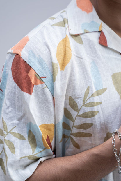 Earthy Blossom | Cuban Collar Boxy Shirt