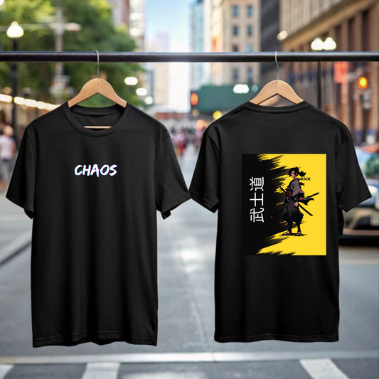 Black Drop Shoulder Premium Cotton Oversized Samurai Graphic T-Shirt