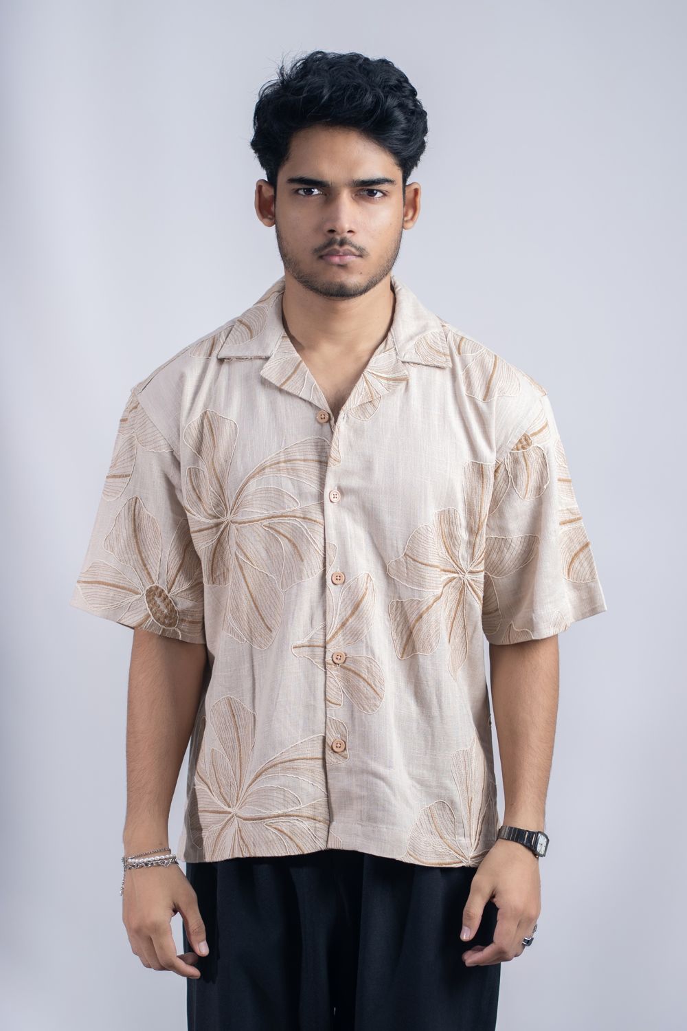 Desert Blossom | Cuban Collar Boxy Shirt