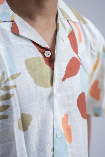Earthy Blossom | Cuban Collar Boxy Shirt