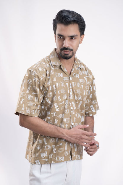 Mocha | Cuban Collar Boxy Shirt
