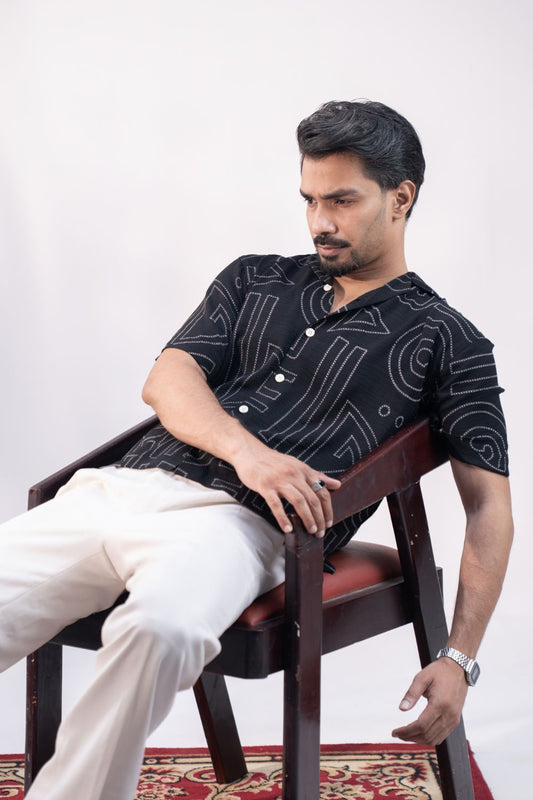 Geometry Black | Cuban Collar Boxy Shirt