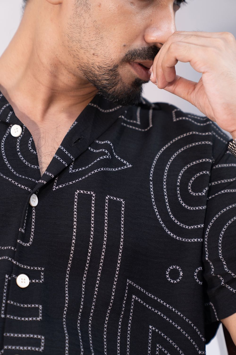 Geometry Black | Cuban Collar Boxy Shirt