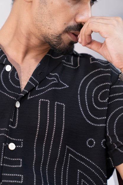 Geometry Black | Cuban Collar Boxy Shirt