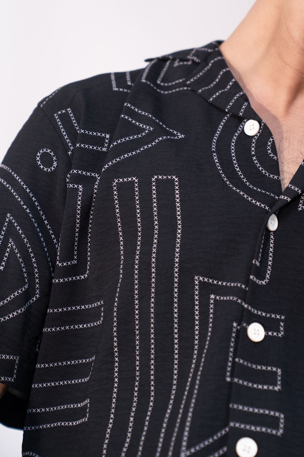 Geometry Black | Cuban Collar Boxy Shirt
