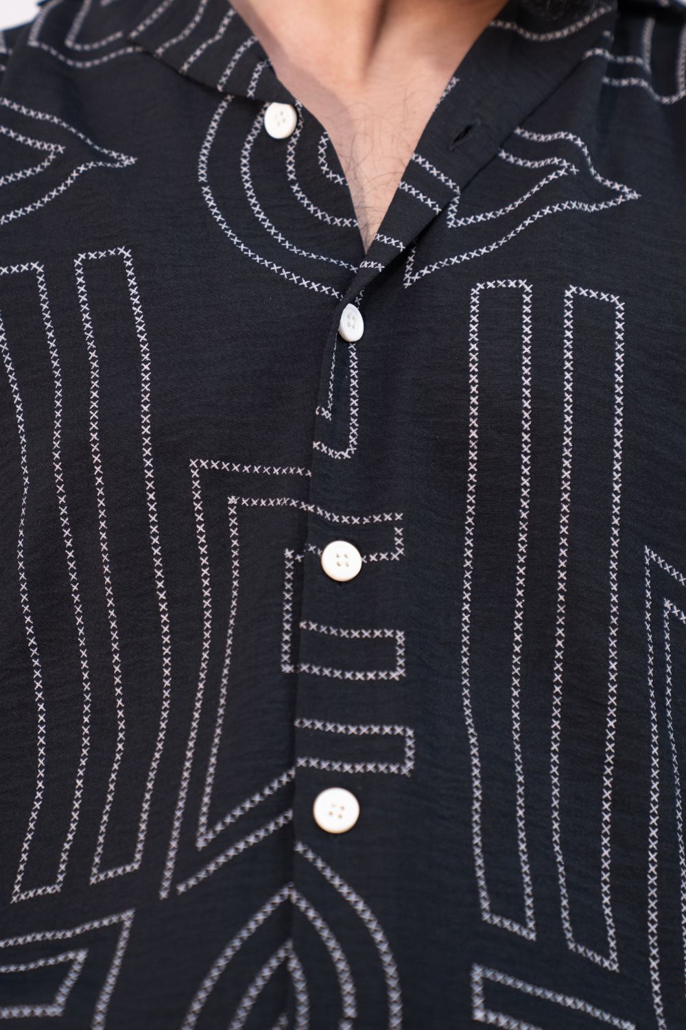 Geometry Black | Cuban Collar Boxy Shirt