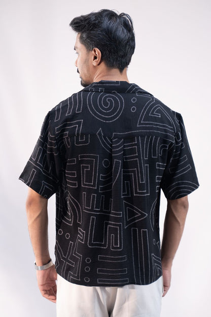 Geometry Black | Cuban Collar Boxy Shirt