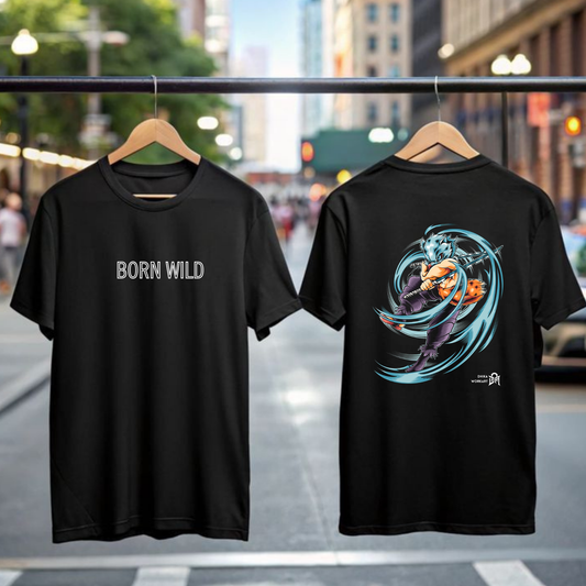 Black Drop Shoulder Premium Cotton Oversized Born Wild Graphic T-Shirt