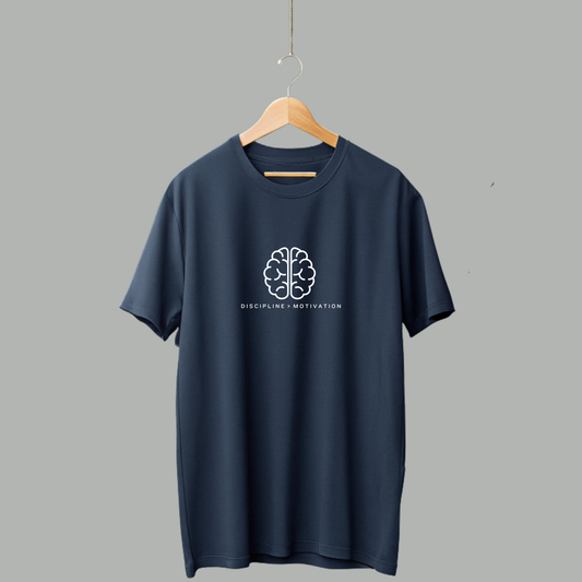 Dark Blue Drop Shoulder Premium Cotton -Discipline T-Shirt