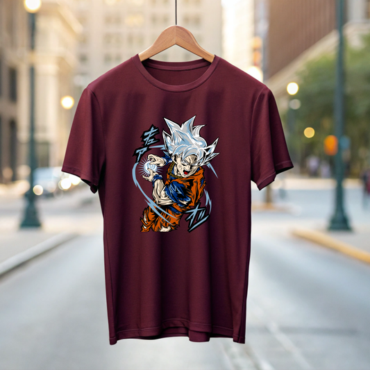 Maroon Drop Shoulder Premium Cotton Oversized Dragon Ball Super T-Shirt