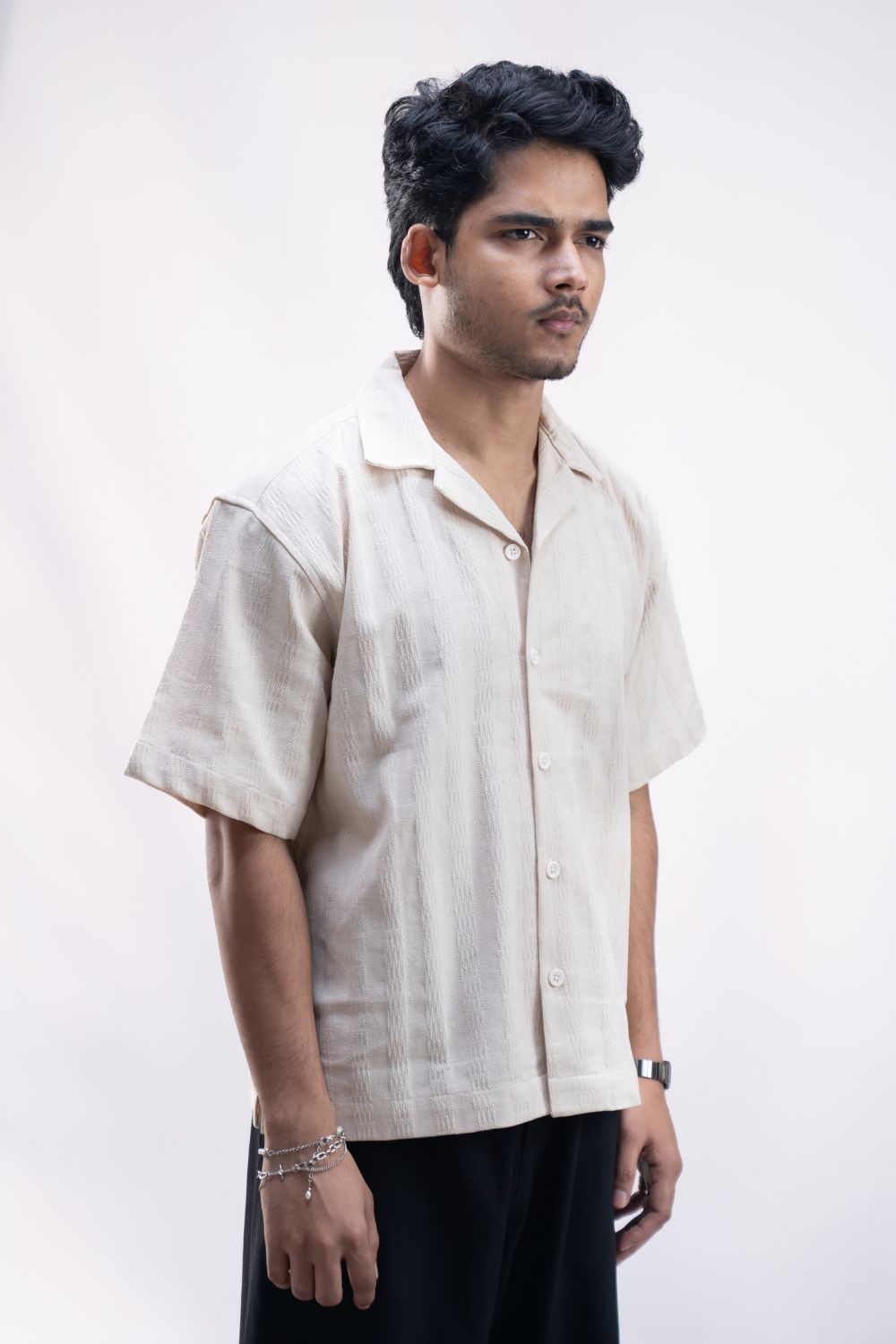 Vanilla Cord | Cuban Collar Boxy Shirt