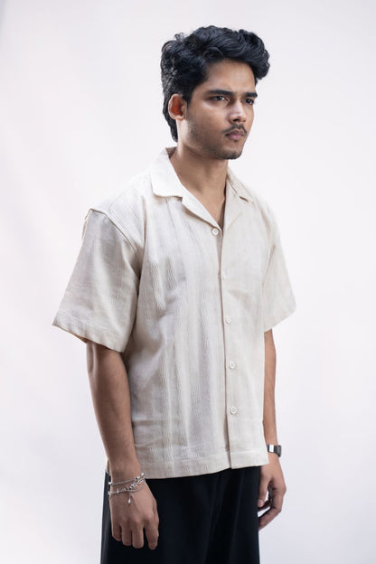 Vanilla Cord | Cuban Collar Boxy Shirt