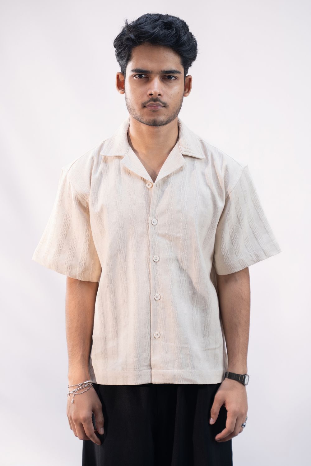 Vanilla Cord | Cuban Collar Boxy Shirt
