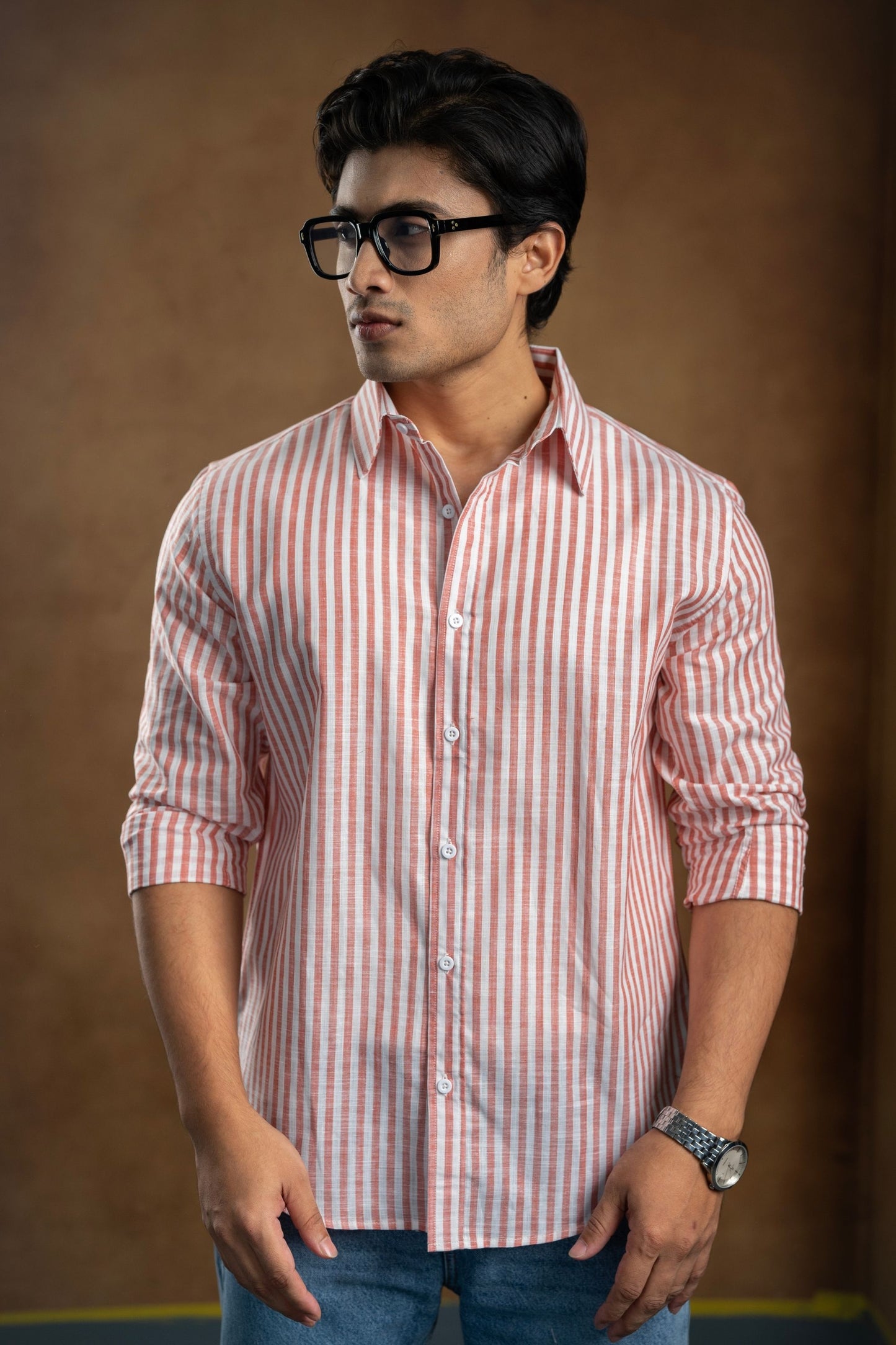 Rust & White Linear Shirt