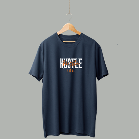 Dark Blue Drop Shoulder Premium Cotton -Hustle T-Shirt