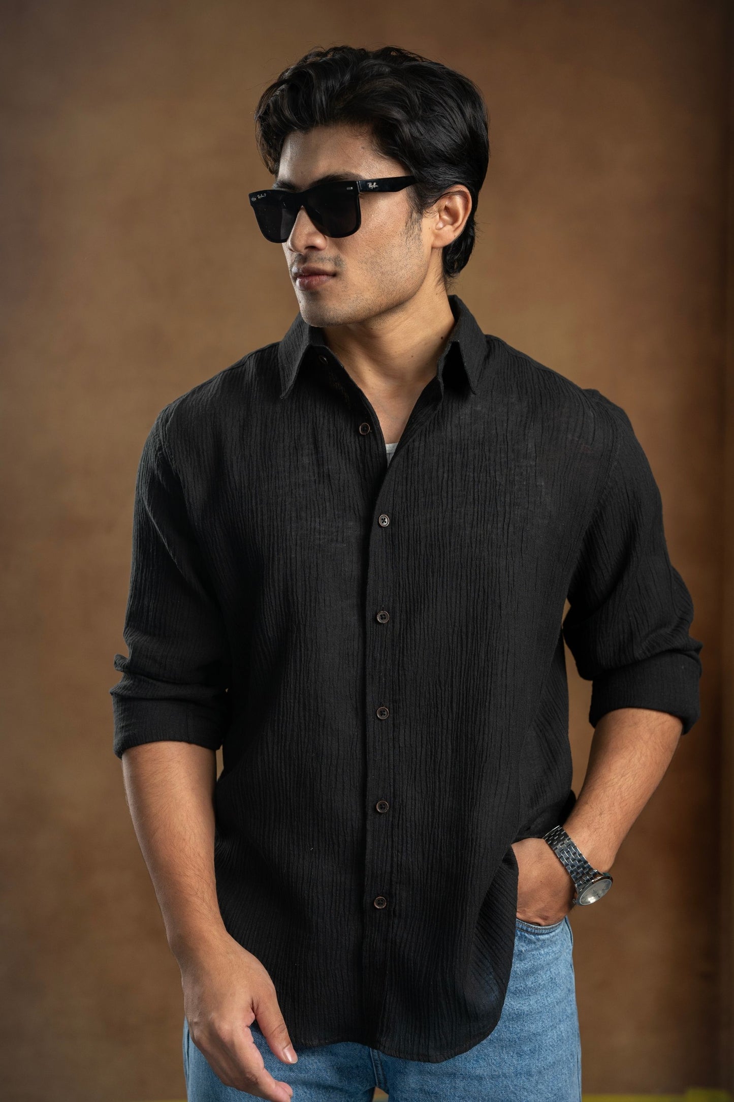 Black Seersucker Shirt