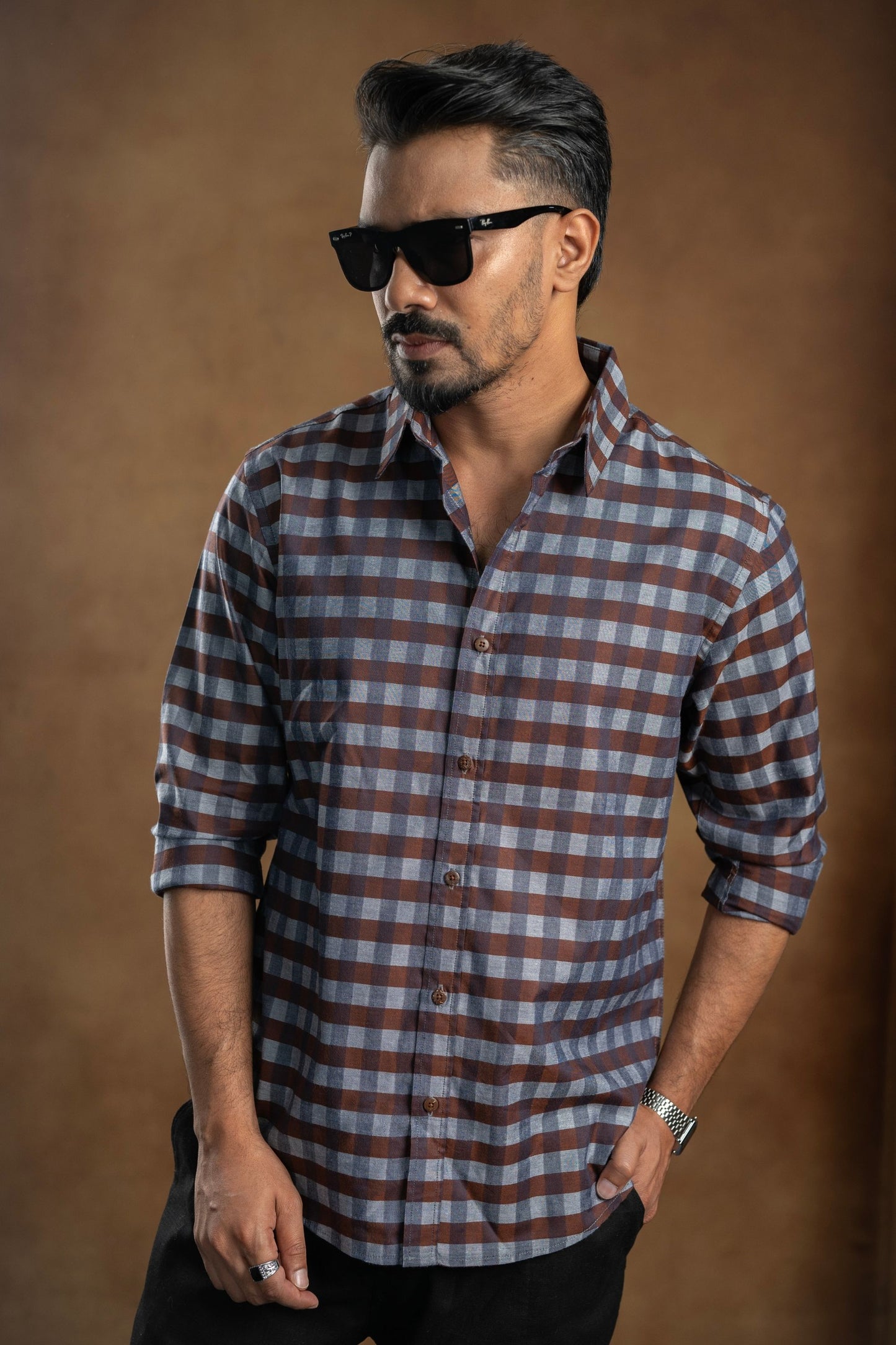 Dark brown Checked Shirt