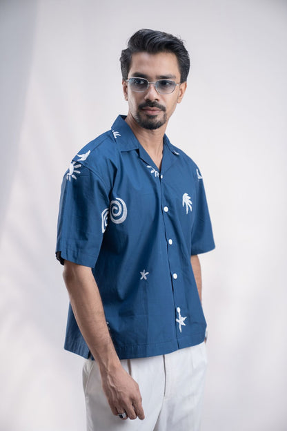 Ocean Symbols | Cuban Collar Boxy Shirt