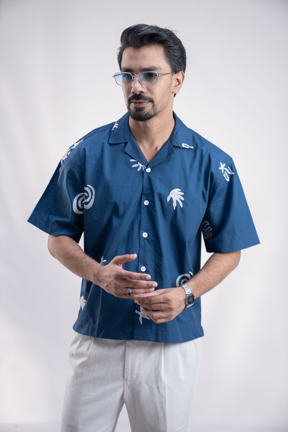 Ocean Symbols | Cuban Collar Boxy Shirt