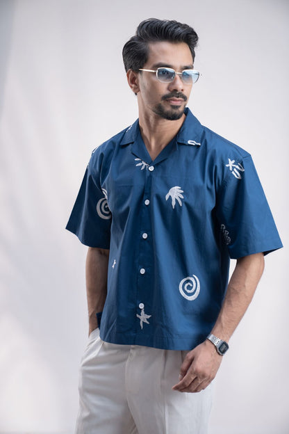 Ocean Symbols | Cuban Collar Boxy Shirt