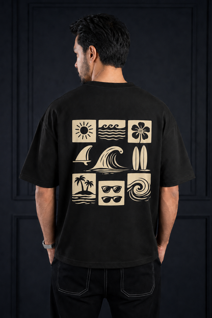 Round Neck ARAM  Drop Shoulder | Black T shirt Vacation Mood