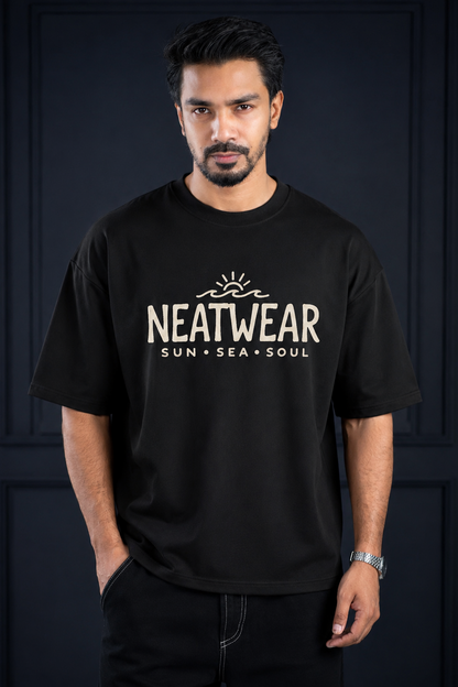 Round Neck ARAM  Drop Shoulder | Black T shirt Vacation Mood